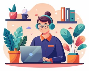 A Modern Vector Illustration of Remote Productivity customer helpline