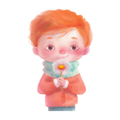 kid holding dandilion white background 