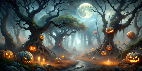 Naklejka premium a mist shrouded enchanted forest with ancient gna