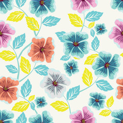 Hand drawing floral seamless pattern with cotton twigs and berries bouquets on a beige background. Winter Christmas themed background. Botanical illustration