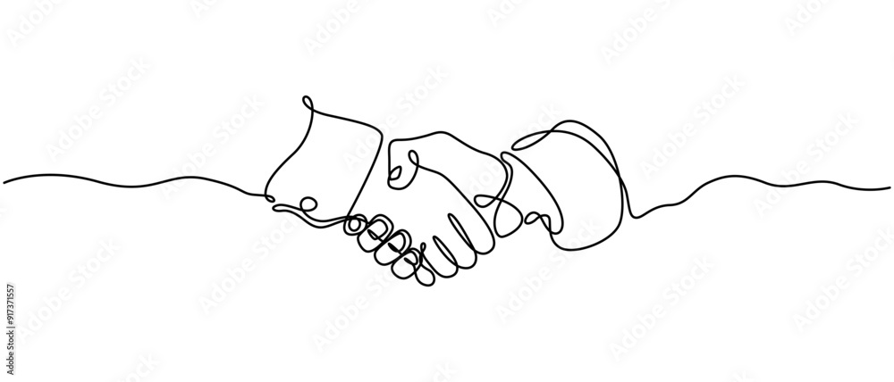 Fototapete hand drawn continuous one line of handshake. poster art print. vector illustration, handshake single
