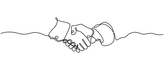 hand drawn continuous one line of handshake. poster art print. vector illustration, Handshake Single Line Icon, handshake single line drawing. One continuous outline businessman shaking hands.