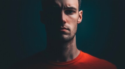 Obraz premium Detailed image of a person with a distorted face, half hidden in shadow, symbolizing persistent mental discomfort and pain, [mental pain, ongoing struggle].