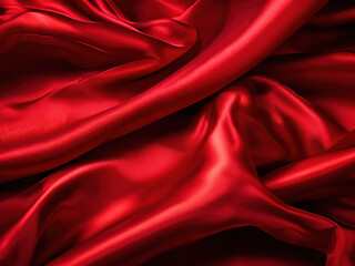 Obraz premium Smooth red satin fabric with soft folds and gentle lighting.