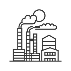 Fototapeta premium Factory Building with Smoke Stacks and Clouds