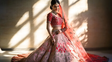 beautiful indian bride in a red designer lehenga photography