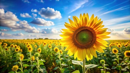 Bright and vibrant sunflower blooming in a sunny field, sunflower, yellow, bloom, petals, plant, nature, summer, vibrant, field