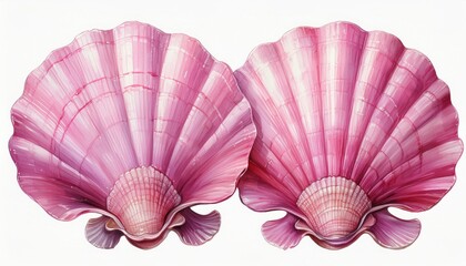 Two Pink Seashells on White Background. Printable Wall Art.
