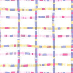 Hand-drawn colorfull checkered seamless pattern. Pattern with a textured square grid.