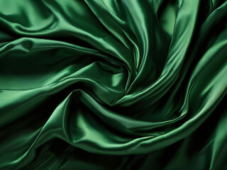 Obraz premium Smooth, green satin fabric with elegant folds.