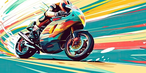 Fototapeta premium A motorcyclist speeds through an abstract landscape.