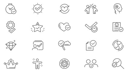 Positive thinking line icon set. Self-care, optimism, be loved, healthy lifestyle, happiness, management, solution, problem solving, thinking outline icon collection. UI thin line icon set.