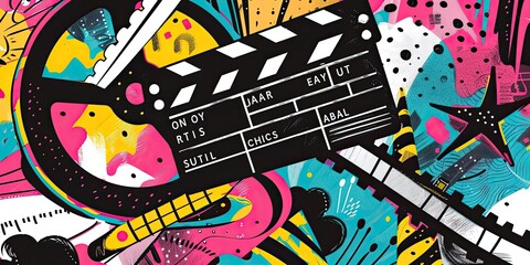 Obraz premium Colorful abstract film clapperboard design.