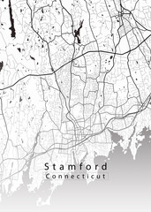 Minimalist white map of Stamford, Connecticut – A modern map print highlighting infrastructure of the city, useful for tourism purposes
