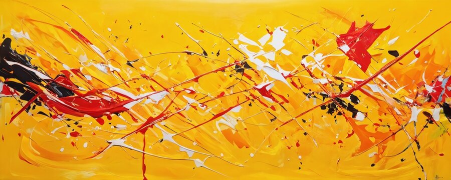 Vivid abstract canvas artwork featuring bold colors and dynamic brushstrokes in a bright yellow palette
