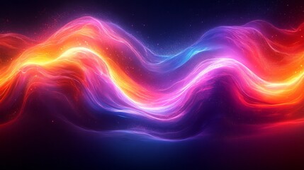 Abstract colorful neon light waves on dark