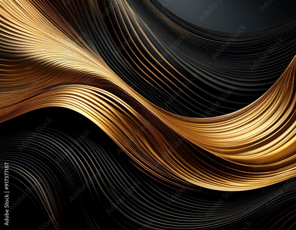 Canvas Prints A photo capturing the intricate pattern of wavy lines on a black background, accented with a vibrant gold color.