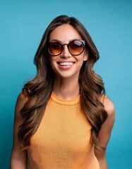 Naklejka premium A woman wearing sunglasses in a isolated background