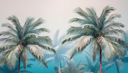 A wallpaper featuring palm trees against a blue and white background