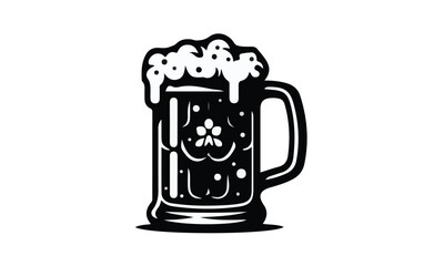 beer mug, Glass mug of beer, Big mug of beer with foam and bubbles. Hand drawn vector illustration isolated on white background.