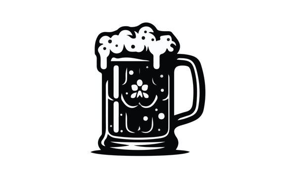 recommend clip art: beer mug, Glass mug of beer, Big mug of beer with foam and bubbles. Hand drawn vector illustration isolated on white background.