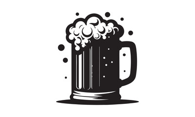 beer mug, Glass mug of beer, Big mug of beer with foam and bubbles. Hand drawn vector illustration isolated on white background.