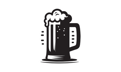 beer mug, Glass mug of beer, Big mug of beer with foam and bubbles. Hand drawn vector illustration isolated on white background.