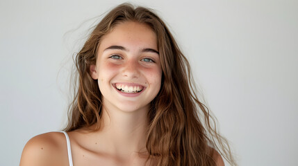 Naklejka premium Cheerful Girl Standing on White