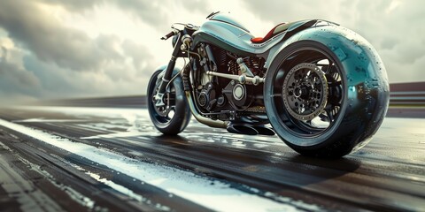 Fototapeta premium A green custom motorcycle on a racetrack.