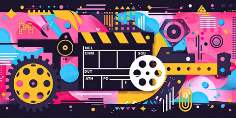 Abstract colorful graphic design with film reel.