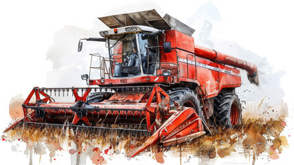 Watercolor Beautiful combine harvester illustration isolated on transparent background