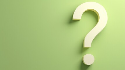Minimalist 3D Green Question Mark on Light Green Background with Ample Copy Space for Text