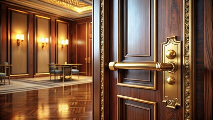 Luxury hotel door with a company emblem in high definition, luxury, hotel, door, company emblem, high definition