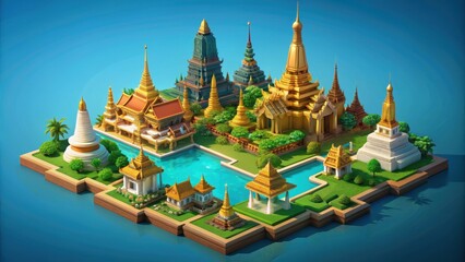 Fototapeta premium Cute isometric render of famous places in Thailand province, Thailand,render, isometric