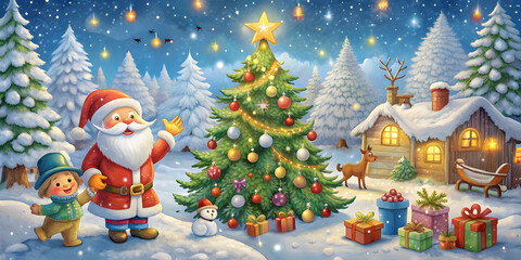Christmas decoration house tree with Santa