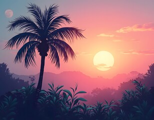 Obraz premium palm trees and orange vibe sun