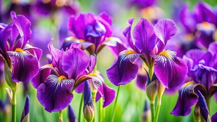 Close-up of vibrant purple iris flowers in bloom, iris, flower, purple, vibrant, bloom, garden, spring, nature, close-up