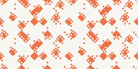 Simple glitch geometric seamless abstract border with playful woven peach color. Bright whimsical gender neutral bold irregular shape textile Cotton effect banner.