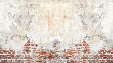Aged Red Brick Wall with Whitewashed Plaster - Grungy Stone Background Banner