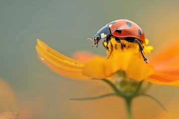 Obraz premium A Ladybug's Journey On A Sun-Kissed Twig. Beautiful simple AI generated image in 4K, unique.