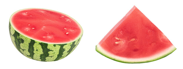 Red seedless watermelon half isolated on white background with full depth of field.