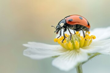 Obraz premium Two Ladybugs on Cherry Blossom Branches - Generative AI. Beautiful simple AI generated image in 4K, unique.