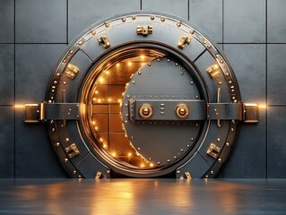 illustration of a bank vault with secure storage for money and valuable items.