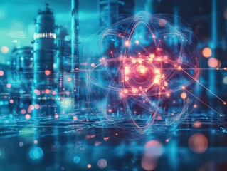 Fototapeta premium graphic representing the future of atomic energy, with advanced reactors and clean energy solutions.
