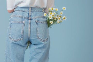 Young, Medium-Skinned Woman in Jeans Painting with Watercolors in a Blooming Garden at Daytime. Beautiful simple AI generated image in 4K, unique.