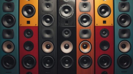 Colorful Speakers Line Displayed in a Music Studio for Audio Production