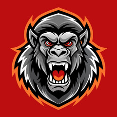 Fototapeta premium A gorilla head with a mouth full of sharp teeth Gorilla angry face mascot logo vector illustration