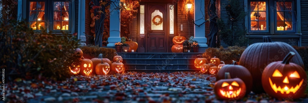 Canvas Prints Halloween decorations in front of a house