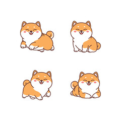 Cute shiba inu dog cartoon collection, vector illustration
