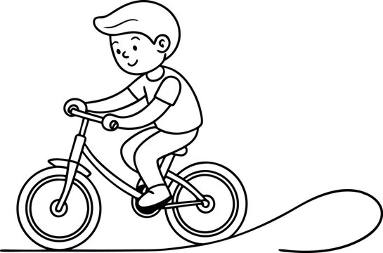 recommend clip art: Cartoon Boy Riding Bicycle - Coloring Book Illustration